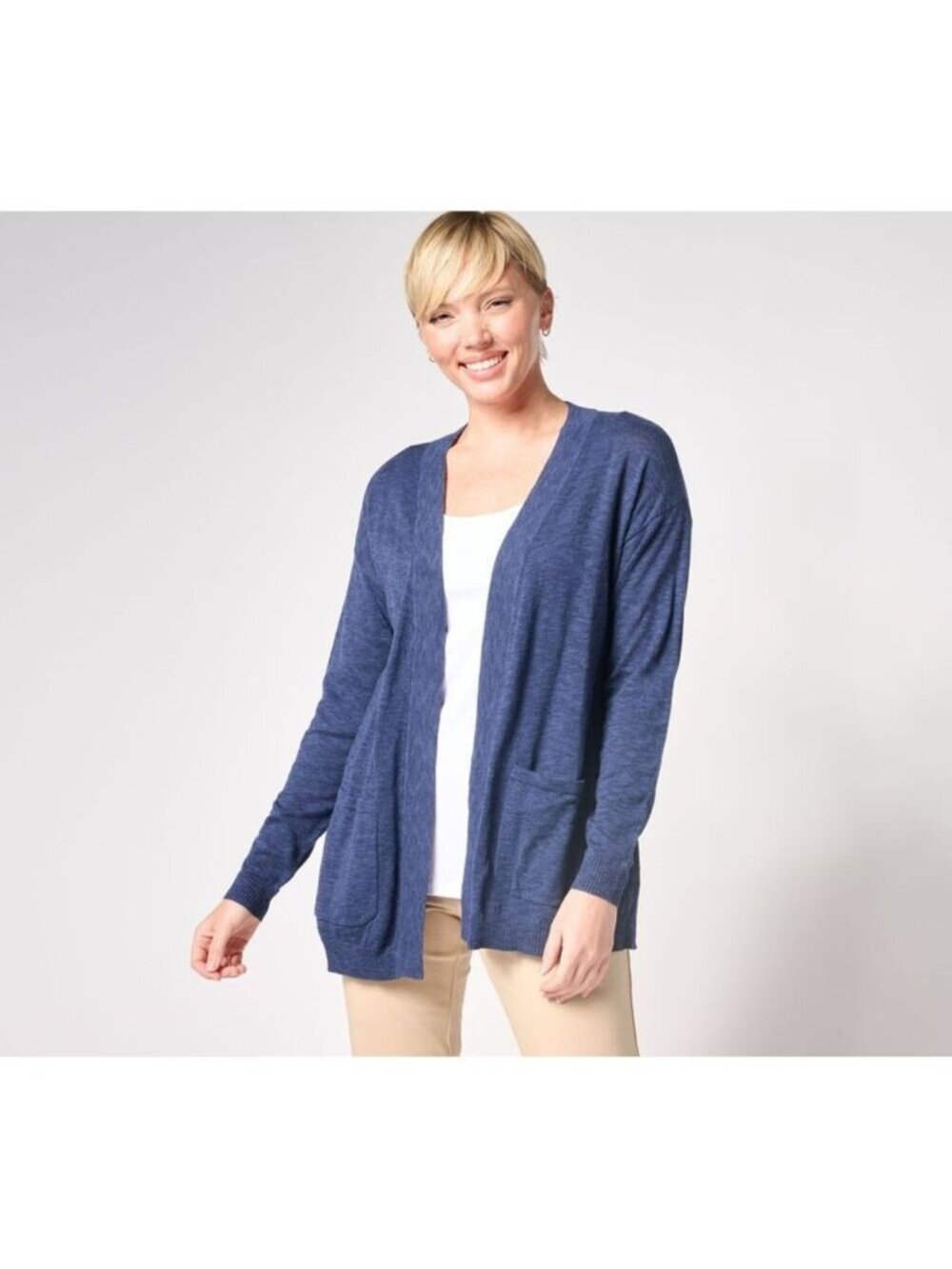 Denim & Co. By the Beach Cardigan sz XL Pockets Open Navy Blue A640988